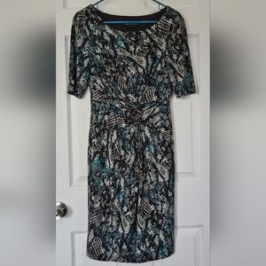 Connected Apparel Teal and Brown Abstract Midi Dress
